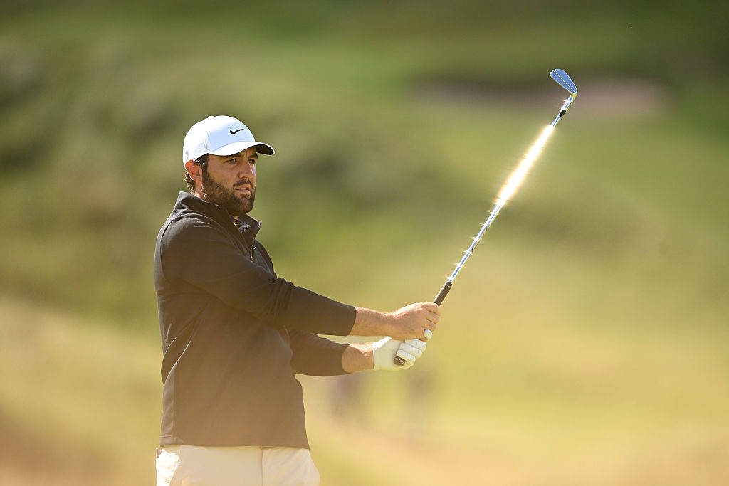 Scottie Scheffler in action at The Open at Royal Portrush in 2025